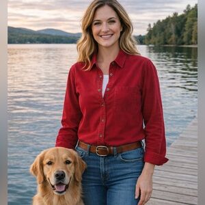 Eddie Bauer Women’s Cherry Red Corduroy Shirt, Size S